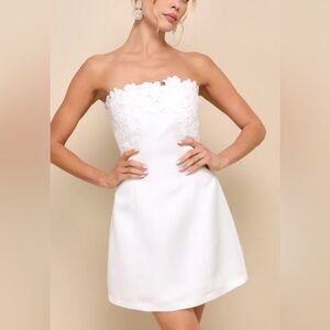 Lulus Unforgettable Icon White Satin Strapless Floral Mini Dress